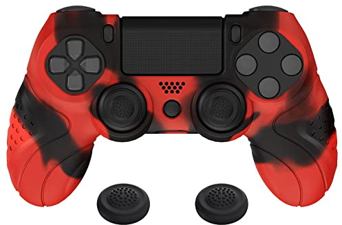 PlayVital Cover Joystick per ps4 Controller Custodia Skin Protettiva Silicone Antiscivolo per ps4 Slim Pro Joypad con Gommini Copri Levette Analogiche,Guardian Edizione,Rosso Nero