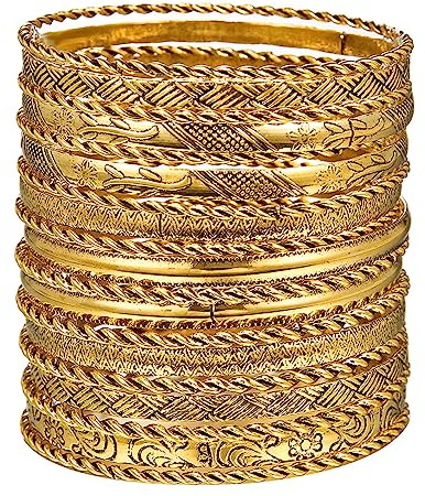 RINTOLER 19Pcs Gold Bangle Bracelets Set for Women - Multi Layered Stackable Textured Bracelets Womens Bangle Bracelets Boho Jewelrys for Women. (RTL-BG-SETa002)