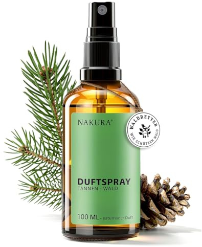 NAKURA® Raumspray, Duftspray und Lufterfrischer TANNEN - WALD Bio 100 ml - Natürliches Duftspray aus naturreinen ätherische Öle - Lufterfrischer Wohnung, Raumduft, Airspray, Wald Duft ohne Chemie