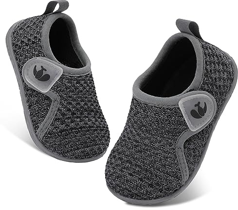 FEETCITY Baby First Walking Shoes Boys Girls Canvas Shoes Anti-Slip Star Sneaker Crib Shoes Dark Grey