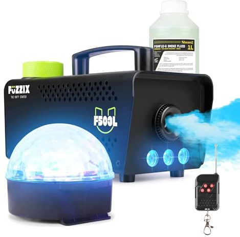 Fuzzix F503L, Nebelmaschine Mini, Party Set mit LED Discoball und 1L Nebelfluid, 500 Watt Rauchmaschine, Fog Maschine, Smoke Machine für Hochzeiten, Nebelmaschine Halloween Party DJ
