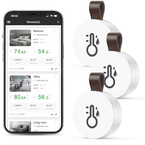 Ankilo Bluetooth Thermometer Hygrometer, 3er-Pack präziser und empfindlicher funkthermometer-Temperatur Sensor mit App Daten Export für German Homes, Babyzimmer & Weinkeller