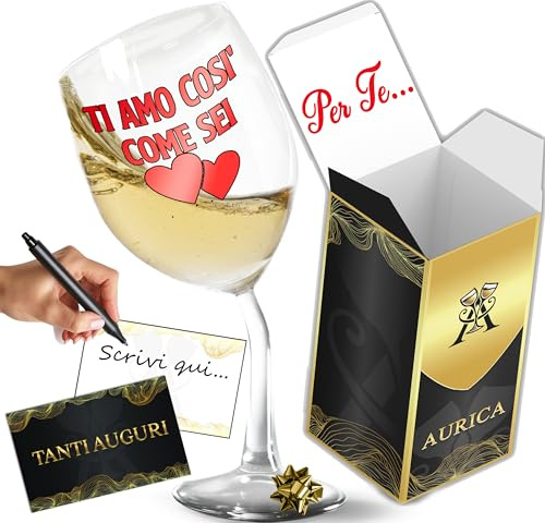 Aurìca Calice Vino Piegato “Ti Amo Così Come Sei”- Il Calice Che Brilla Di Amore… E Di Un Pizzico Di Ironia! - Regali San Valentino Per Lui E Per Lei