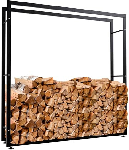 CLP Kaminholzständer Keri V2 I Aus Schwarzem Metall I Kaminholzregal Mit Bodenschonern I Stapelhilfe Für Brennholz, Farbe:schwarz, Größe:25x150x150 cm