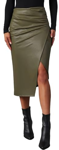 Lederrock Lang Damen Schwarz Sexy Kunstleder Rock Schwarz Knielang Bleistiftrock Mit Schlitz Business Rock Midi-Rock Stretch Bleistiftröcke Elegant Pencil-Rock Bodycon Kleid