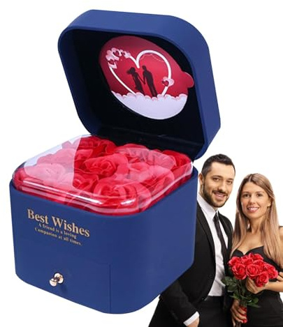 Portaanelli rosa, portagioielli rosa, porta anelli con 9 rose conservate, porta collane, scatola di presentazione di gioielli, porta gioielli per richiesta di fidanzamento