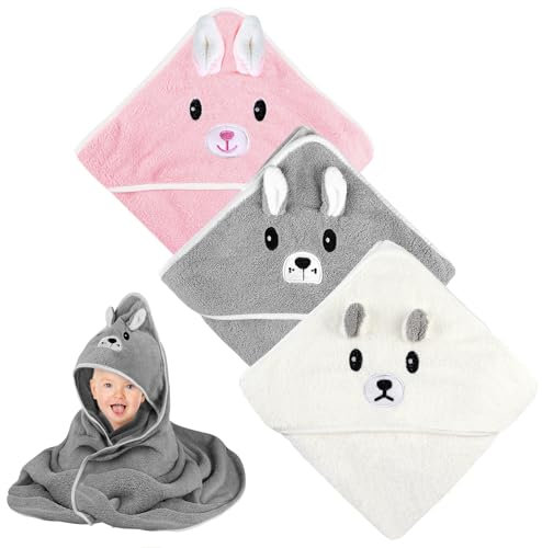 Accappatoio Neonato: Set 3 Pezzi Asciugamano con Cappuccio, Morbido e Super Assorbente, 80 x 80 cm per Bambini