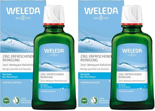 WELEDA Bio 2in1 Erfrischende Reinigung, Naturkosmetik Gesichtswasser und Make-up Entferner zur porentiefen Reinigung und Pflege von Gesicht, Haut und Hals (1 x 100 ml) (Packung mit 2)