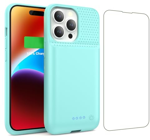 Funda de batería para iPhone 14/13/13 Pro (6.1 pulgadas), funda de carga de batería portátil ultrafina de 7500 mAh, recargable, protección extendida, para iPhone 14/13/13 Pro (verde)