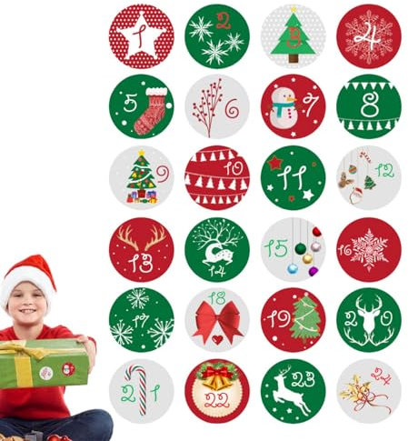 Aufkleber 1-24 Für Adventskalender,Adventskalender Zahlen Aufkleber, Weihnachten Adventskalender Sticker 1-24 Nummern Aufkleber Adventskalender Klebezahlen Selbstklebend Etiketten Adventskalender Bast