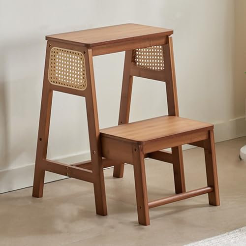 Sgabello pieghevole in legno con 2 sgabelli antiscivolo, scaletta per libreria, scaletta scaletta per casa e cucina, salvaspazio, stile 1