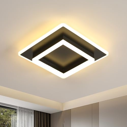 DELIPOP LED Deckenleuchte Modern, 30W 3375LM Deckenlampe Quadratisch Design 3000K Warmweiß, Schwarz Deckenbeleuchtung LED aus Acryl für Schlafzimmer, Küche, Flur, Wohnzimmer, Bad