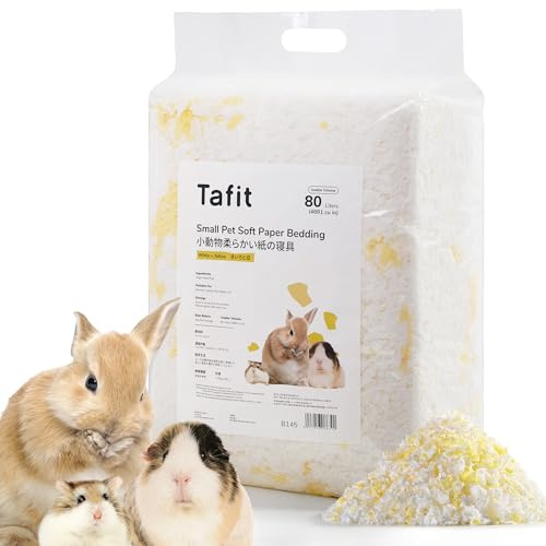 tafit Mjuka sängkläder i naturligt papper för små djur, 80 L, 1,8 kg, gul | 99 % dammfritt, mjukt och mysigt sängkläder med luktkontroll för hamstrar, marsvin, kaniner och andra små djur