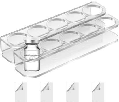 Soporte de pared para refrigerador – Paquete de 2 soportes para botellas que ahorran espacio, organizador moderno de viales, organizador de viales de refrigerador, organizador acrílico de 5 ranuras