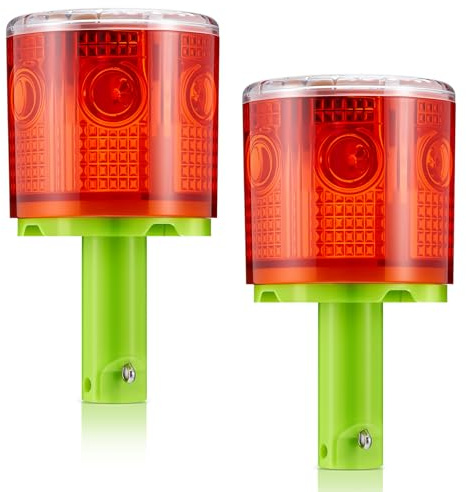 Kittmip 2 Pcs Solar Strobe Warning Traffic Light 360 Degree Single Column IP65 Waterproof Emergency Strobe Flashing Barricade Safety Road Construction Traffic Light(Red,Stand)