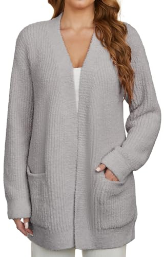 Snuggle Sac Cardigan Sweaters for Women with Pocket Trendy Casual Long Sleeve Tops Open Front Fall Winter Coats (X-Large, Grey)