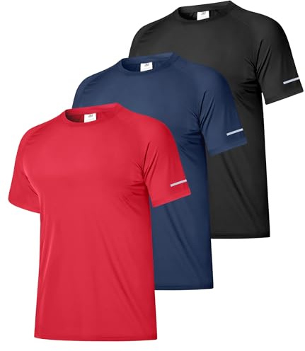 Boyzn 3er Pack Rashguard Herren UV Shirt, UPF 50+ UV Schutz Schwimmshirt T-Shirts, Schnelltrocknend Atmungsaktiv Schwimm Tshirt, Funktionsshirt Herren Kurzarm Badeshirt UV Rash Guard für Männer 3P01-L