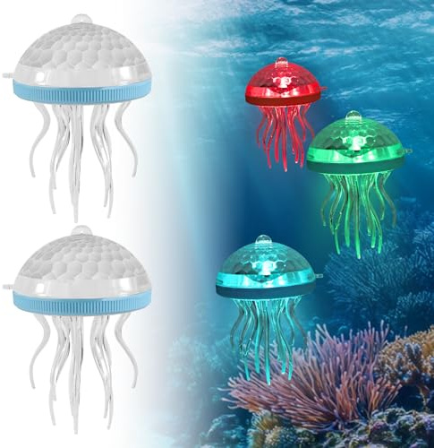 Solar Poolbeleuchtung Schwimmende - 7 RGB Farbwechsel LED Pool Licht | Jellyfish Solarlampe für Gartenpool, Teich und Außendekoration - Wasserdicht IP68 & Automatische Dämmerungserkennung (2 Stück)