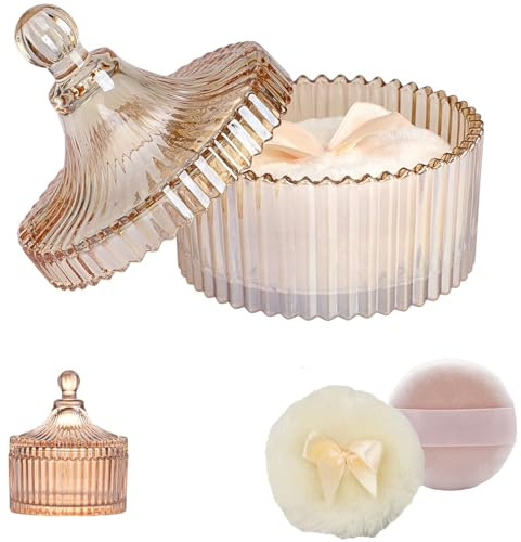 Juego 1 Botes De Polvo De Cristal, Estuche para Polvos Corporales, Juego De Borlas y Recipiente para Polvos Corporales, Con Dos Esponja, para Bebés, Regalo Ideal para Mujeres(No Incluye Polvos)