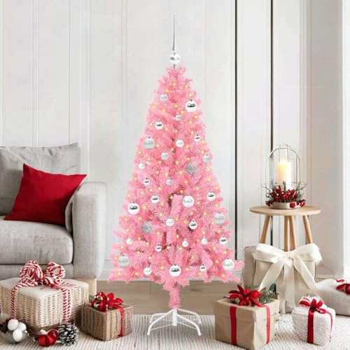 Árbol De Navidad Artificial Rosa 150 Cm con 150 Luces LED Blanco Cálido, Soporte De PVC Resistente, Diseño Cónico Moderno, Montaje Fácil, Reutilizable, Christmas Tree Para Interior y Exterior, 3396421
