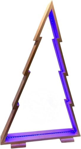 WEECO Grande albero di Natale in legno con illuminazione LED RGB, 130 cm, design in legno naturale, telecomando, luci che cambiano colore, già montato, stile scandinavo, moderna decorazione natalizia