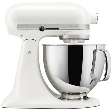 Kitchenaid Planetaria - Artisan - Robot da Cucina con testa inclinabile e 3 accessori - 4.8 L - Impastatrice - Bianco porcellana
