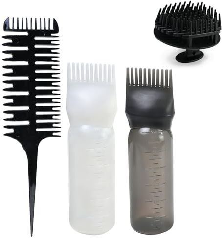 2-Teilig HaaröL Applikator Beinhaltet Einen SträHnenkamm Und Einen Kopfmassagekamm Scalp Applicator Leicht Zu Reinigen Hair Oil Applicator FüR Die TäGliche Pflege Und Professionelles Styling Schwarz