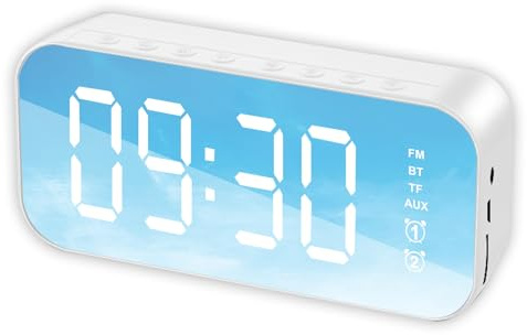 DAILIENFUS Digitaler Wecker, darunter FM-Radio, TF-Kartenunterstützung, Bluetooth, AUX-Anschluss, Radiowiedergabe und DREI einstellbare Helligkeitsstufen, sodass er für jeden geeignet ist (Weiß)
