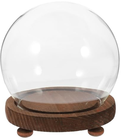 Yardwe Cloche en Verre Ronde Transparente 12 Cm avec Socle Vintage, Dôme Décoratif Anti-poussière pour Micro-Paysage, Terrarium Verre et Vitrines D’Exposition pour Plantes et Fleurs