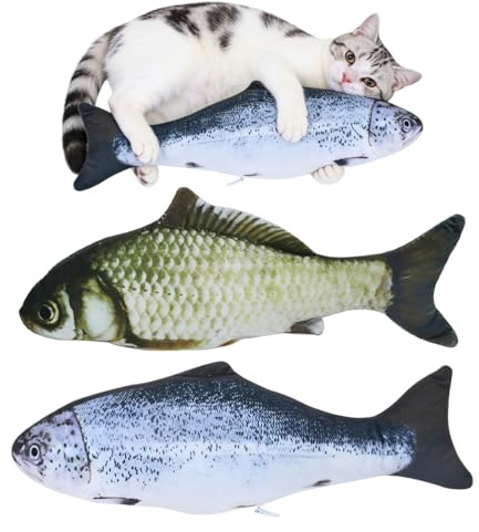LKJAUOZ 2 Jouets pour Chats en Forme de Poisson avec Coussins à Herbe à Chat, Jouet Chat Poisson Jouet pour Chat, Jouet à Mâcher pour Chaton en Dentition