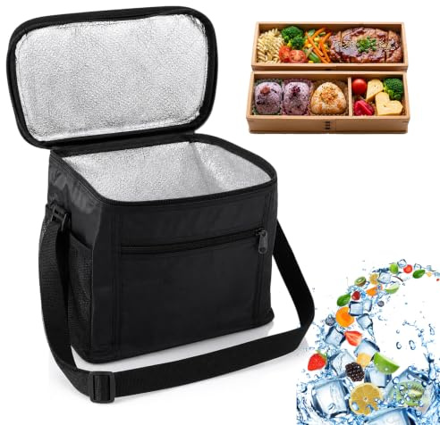 YPLANGENT Faltbare Kühltasche 10L Schwarz, Kühltasche Klein aus Oxfordgewebe mit Alufolie, Isoliertasche Thermotasche für Arbeit, Picknick, Strand, Camping und unterwegs