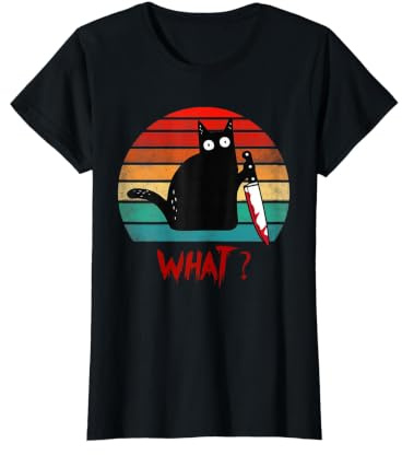 Chat Noir Vintage What? Chat meurtrier avec Couteau T-Shirt Graphique avec Valeur