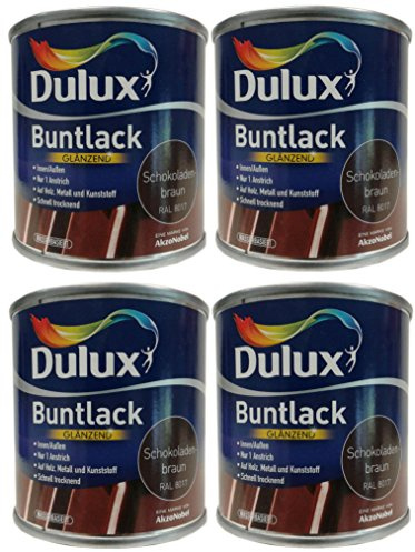 4 x 250ml Dulux Buntlack Glänzend für innen/außen 1 L Farbwahl, Farbe:Schokoladenbraun Ral 8017