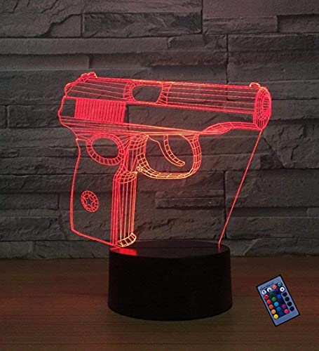 YTDZLTD Optische Täuschung 3D Pistole Nacht Licht 16 Farben Andern Sich Fernbedienung USB-Strom Touch Schalter Dekor Lampe LED Lampe Tisch Kinder Brithday weihnachten Geschenk