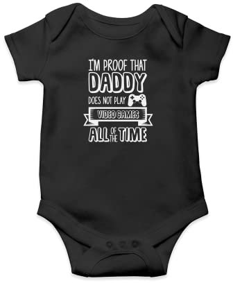 SMARTYPANTS I'm Proof That Daddy Does Not Play TV-spel All The Time Babygrow – pappa fars dag födelsedag baby växa sparkdräkt sovdräkt bodysuit spädbarn väst present present, Svart, 3-6 månader