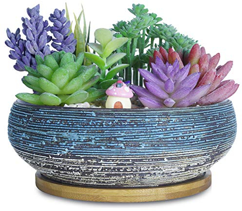 ARTKETTY Vaso per Piante Grasse, Vaso Bonsai in Ceramica con Vassoio di Drenaggio Grande Contenitore per Piante Cactus e Fiori