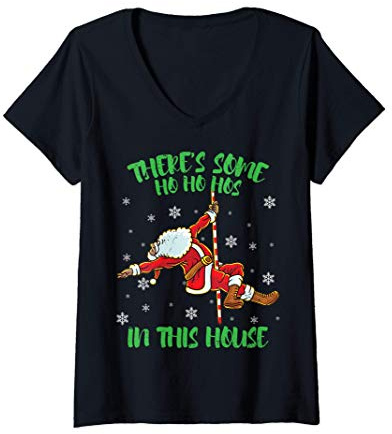 Damen There's Some Ho Ho Hos In This House Santa Claus Pole Dance T-Shirt mit V-Ausschnitt