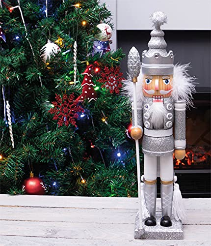 St Helens Home & Garden Nutcracker with Staff Christmas Decoration 40cm Height - Wonderfully Festive with Vibrant Colour Detail