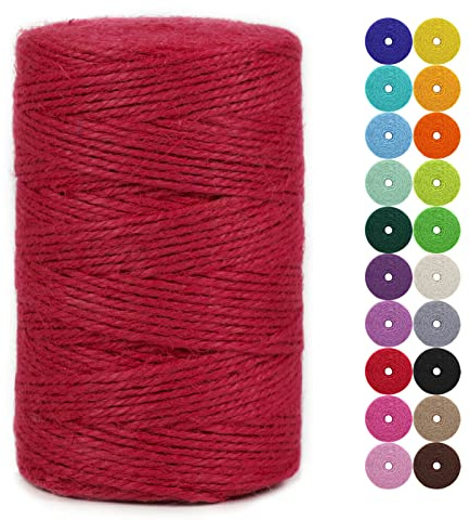 LEREATI Juteschnur 2mm x 200m Gartenschnur Paketschnur Naturfaser Hanfseil Jute Schnur Jutegarn Juteseil, Kordel Weihnachten für DIY Kunstgewerbe Gartenarbeit Geschenkverpackung Deko (Rot)