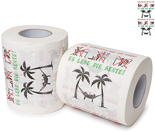 Klopapier für Rentenantritt, 2 Rollen, für Kollegen in Rente, WC Dekoration zum Jubiläum, lustiges Motto Klo Papier auf Arbeit, Fun Toilet Paper, Geschenkartikel Klorolle, Es lebe die Rente Deko Set