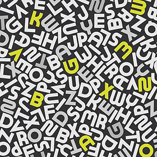 wandmotiv24 Fototapete Alphabet Gelb anthrazit, 300 x 210 cm - selbstklebende Strukturtapete, Wanddeko, Wandbild, Wandtapete, Muster grau dunkelgrau M6434