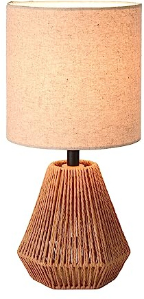 KUNJOULAM Rattan Table Lamp, Small Nightstand Lamp with Linen Fabric Lampshade, Desk Lamp for Living Room Home Office