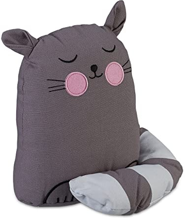Relaxdays Türstopper Katze, Stoff & Sand, Türpuffer für Boden, innen, HBT: 22 x 20 x 15,5 cm, Deko Türsack Tier, grau