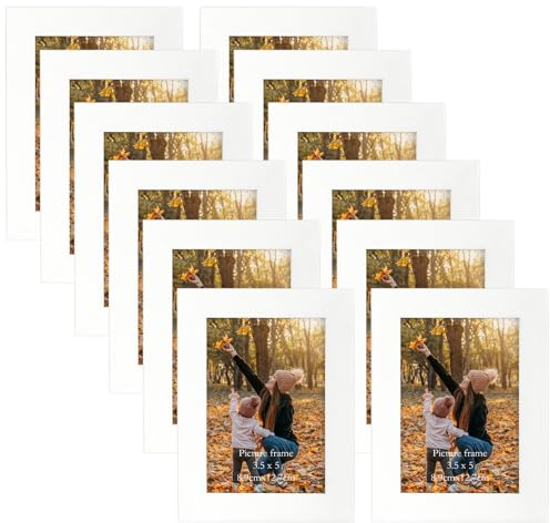 EXYGLO 12er Set Bilderrahmen 9x13 cm, Weiße Fotorahmen Collage für 13x9 cm Fotos und Bilder, Modern Rahmen Leicht und Dünn - Wand- oder Tischaufsteller