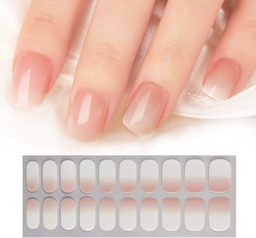 20PCS Autocollants à Ongles Autocollant Auto-adhésifs Nail Sticker Accessoires Bricolage Ongle Autocollant avec Colle Manucure Décoration Couverture Complète Blanc Rose