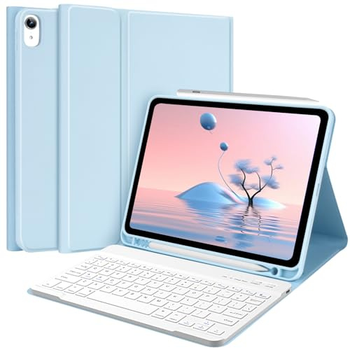 TQQ Funda de teclado para iPad Air de 11 pulgadas (M3 2025 / M2 2024) y Air de 4ª/5ª generación, teclado magnético inalámbrico desmontable, funda tipo libro con soporte para lápices, delgada y ligera