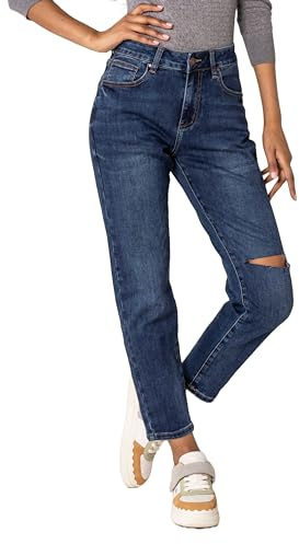 Nina Carter Jeans da donna Boyfriend a vita alta MOM Jeans Cutted Knee look usato effetto lavaggio, Blu scuro (Q1886-11), S
