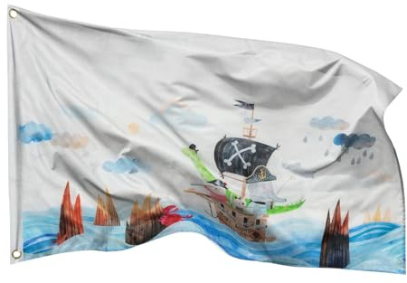 PHENO FLAGS Drapeau pirate petit 60x90cm pour enfants – résistant aux intempéries, avec œillets, 100% polyester, coutures doubles robustes & couleurs éclatantes – jolie décoration fête & anniversaire