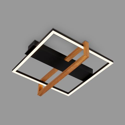 BRILONER - LED Deckenlampe Frame, LED Deckenleuchte mit warmweißer Lichtfarbe, 12W Lampe mit Holzrahmen, Wohnzimmerlampe, Schlafzimmerlampe, 350x330x110 mm (LxBxH), Holz-Schwarz