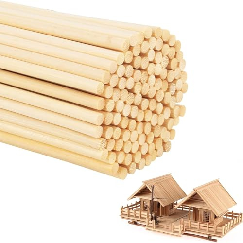 MaoNativey 100 Pièces Bâtonnet Rond en Bois Bambou Naturel 300mm x 3mm Baguette Bois Naturel pour Arts Plastique, Bricolage & Travail du Bois